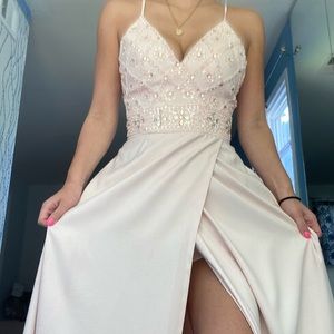 Pink rhinestone prom dress floor length